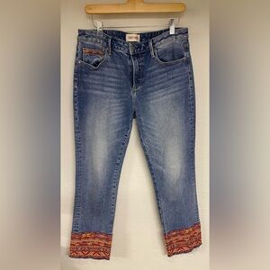 Driftwood Colette Geometric Embroidered Hem Crop Jeans